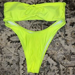 Neon Yellow Shein Bandeau Bikini